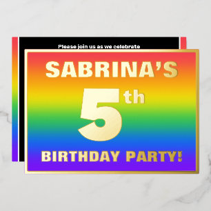 Invitation En Aluminium Fête d'anniversaire de 5 ans : motif arc-en-ciel c