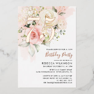Invitation En Aluminium Fête d'anniversaire de 75 ans avec écriture floral