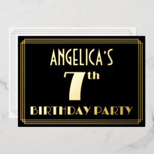 Invitation En Aluminium Fête d'anniversaire de 7 ans: apparence Art Déco “