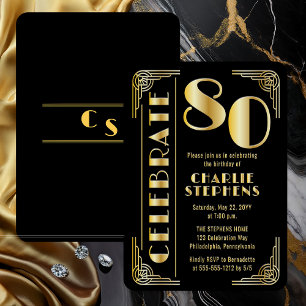 Invitation En Aluminium Fête d'anniversaire de 80 ans Luxe Art Déco Élégan