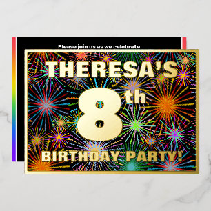 Invitation En Aluminium Fête d'anniversaire de 8 ans — Feu d'artifice colo
