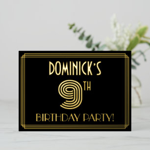 Invitation En Aluminium Fête d'anniversaire de 9 ans — Style Art Déco “9”
