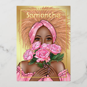 Invitation En Aluminium Fête d'anniversaire de femme noire rose et or