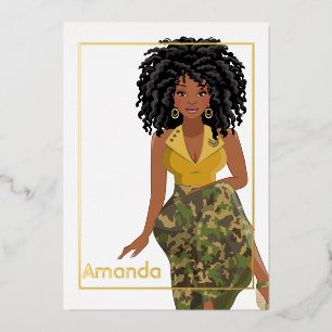 Invitation En Aluminium Fête d'anniversaire de fille camouflage afro