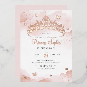 Invitation En Aluminium Fête d'anniversaire de filles Princesse Or Rose