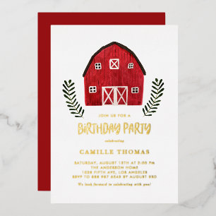 Invitation En Aluminium Fête d'anniversaire de grange rouge aquarelle de f
