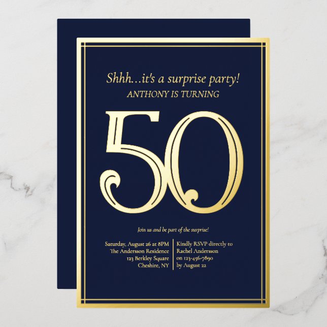 Invitation En Aluminium Fête d'anniversaire des 50 ans d'un homme  (Recto/Verso)