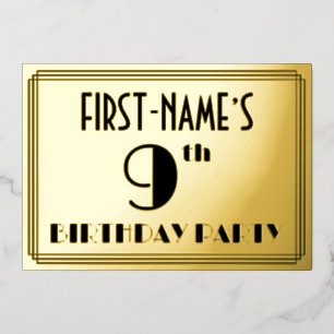 Invitation En Aluminium Fête d'anniversaire des 9 ans — Thème Art Déco “9”