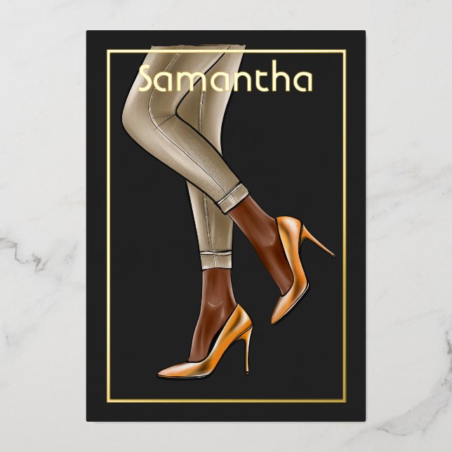 Invitation En Aluminium Fête d'anniversaire des femmes noires et d'or (Recto)