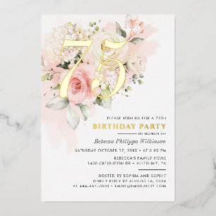 Invitation En Aluminium Fête d'anniversaire élégante florale aquarelle 75 