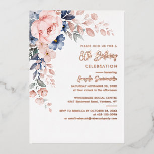 Invitation En Aluminium Fête d'anniversaire élégante florale rose 80 ans o