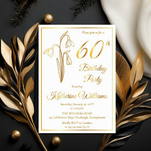 Invitation En Aluminium Fête d'anniversaire élégante perce-neige 60 ans ti