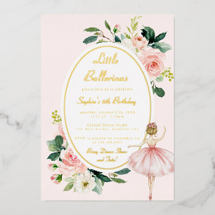 Invitation En Aluminium Fête d'anniversaire enfant ballerine florale rose