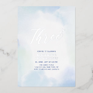 Invitation En Aluminium Fête d'anniversaire garçon 3 ans Cœur Argent & Ble