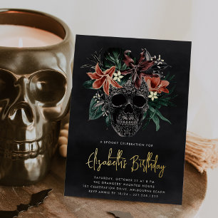 Invitation En Aluminium Fête d'anniversaire Halloween Crâne Floral Tropica