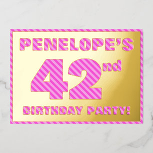 Invitation En Aluminium Fête d'anniversaire pour les 42 ans — Rayures rose