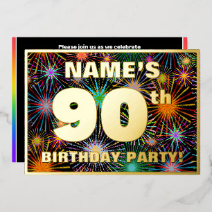 Invitation En Aluminium Fête d'anniversaire pour les 90 ans — Feu d'artifi