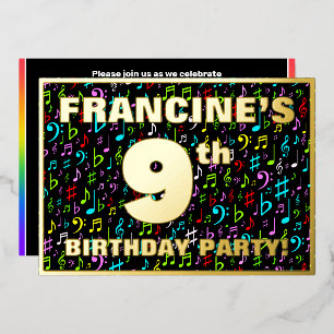 Invitation En Aluminium Fête d'anniversaire pour les 9 ans — Symboles musi