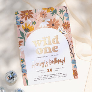 Invitation En Aluminium Fête d'anniversaire rétro Wildflower Shiny Wild On