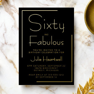 Invitation En Aluminium Fête d'anniversaire soixante ans Black Gold Sixty 