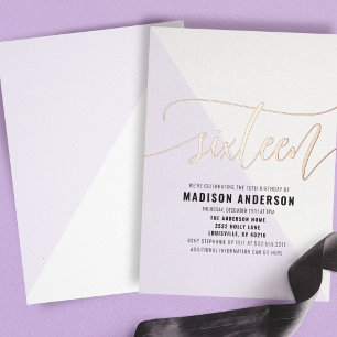 Invitation En Aluminium Fête d'anniversaire Sweet 16 Pastel Purple Color B