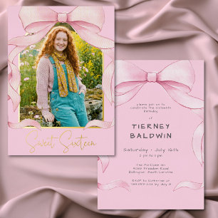 Invitation En Aluminium Fête d'anniversaire Sweet Sixteen avec un nœud ros
