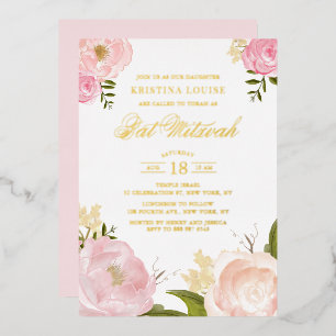 Invitation En Aluminium Fête de Bat Mitzvah à l'aquarelle rose saumon avec