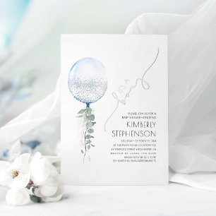 Invitation En Aluminium Fête de bébé ballon de verdure bleu et argent