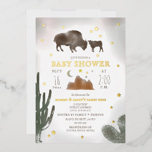 Invitation En Aluminium Fête de bébé Cactus Bison de Buffalo Étoiles du dé