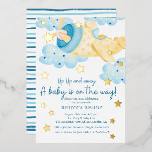 Invitation En Aluminium Fête de bébé garçon avion jaune Envolez-vous