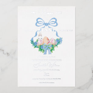 Invitation En Aluminium Fête de bébé garçon Lapin de Pâques à crête floral