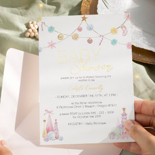 Invitation En Aluminium Fête de Bébé Hivernale Pastel Magique