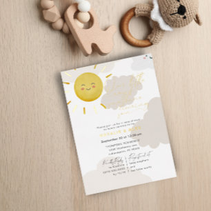 Invitation En Aluminium Fête de bébé neutre avec des nuages et un rayon de