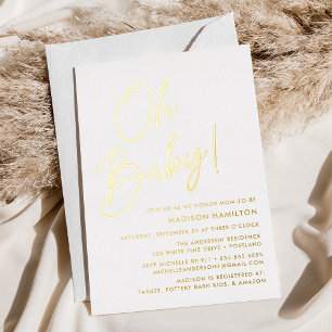 Invitation En Aluminium Fête de bébé Oh Baby Gold Script