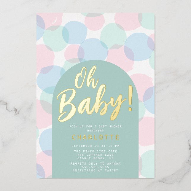 Invitation En Aluminium Fête de bébé Oh Baby pois bébé (Recto)