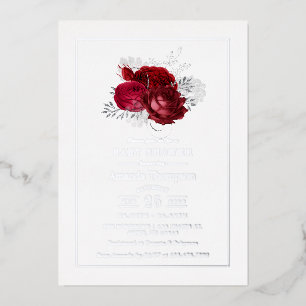 Invitation En Aluminium Fête de bébé Roses Rouges et Argentées de Style Vi