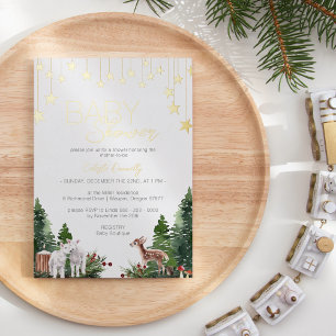 Invitation En Aluminium Fête de bébé simple classique Noël blanc en feuill