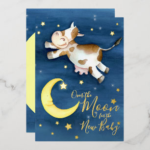 Invitation En Aluminium Fête de bébé vache sautant par-dessus la lune