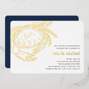 Invitation En Aluminium Fête de crabe d'été Gold Foil