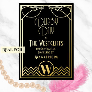 Invitation En Aluminium Fête de Derby de Cheval Art Déco Gatsby Noir
