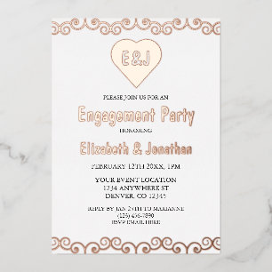 Invitation En Aluminium Fête de fiançailles à monogramme Rustic Heart