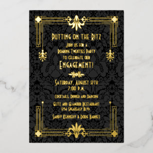 Invitation En Aluminium Fête de fiançailles Art Déco des Années folles 20