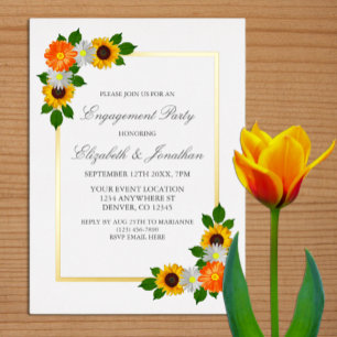 Invitation En Aluminium Fête de fiançailles d'or florale