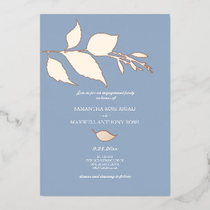 Invitation En Aluminium Fête de fiançailles Rose Gold Bleu Poussiéreux