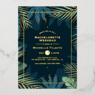 Invitation En Aluminium Fête de Fiançailles Tropicale Bleu Vert et Or