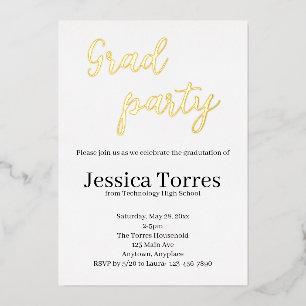 Invitation En Aluminium Fête de fin d'études en papier d'or