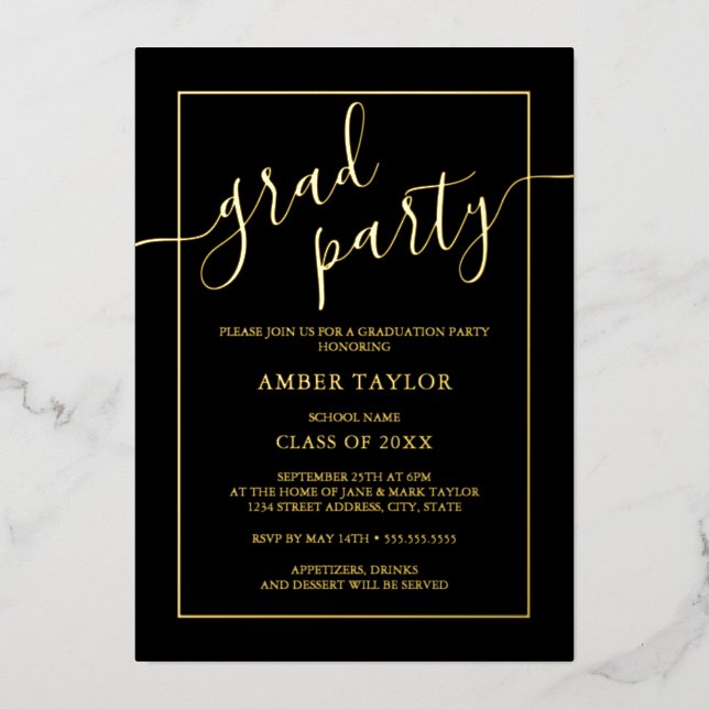 Invitation En Aluminium Fête de graduation Black Gold moderne (Recto)
