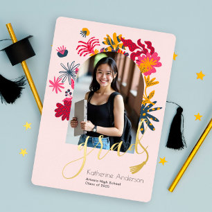 Invitation En Aluminium Fête de graduation de la photo florale Arch rose m
