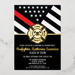 Invitation En Aluminium Fête de graduation des pompiers Drapeau mince de l