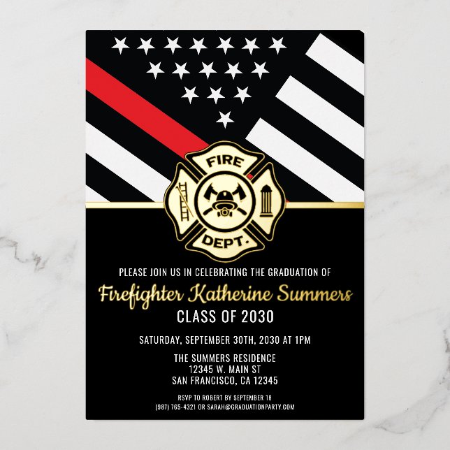 Invitation En Aluminium Fête de graduation des pompiers Drapeau mince de l (Recto)